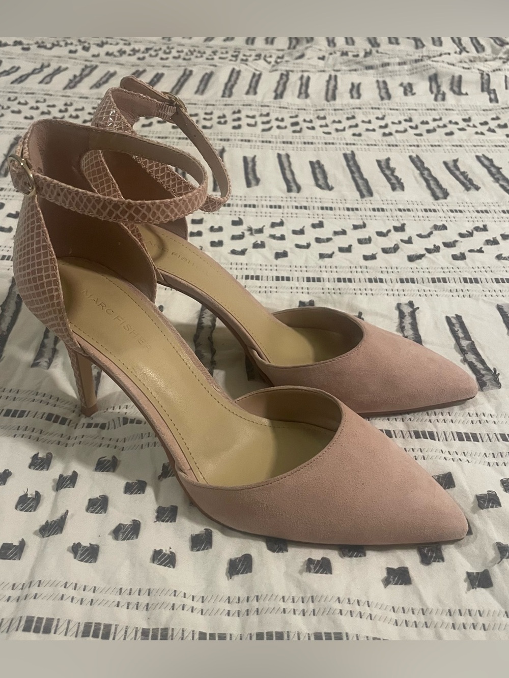 Marc Fisher Nude Suede Pointed-Toe Ankle-Strap Heels